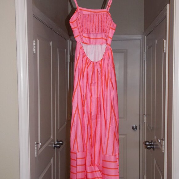 NWT-Women Striped Maxi Dress Spaghetti Strap Cutout Ruffle Long Dress Size Small - Picture 4 of 6